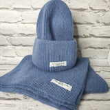 WINTERENSEMBLE SCHAL & MÜTZE MIT KASCHMIR - BLAUGRAU