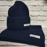 WINTERENSEMBLE SCHAL & MÜTZE MIT KASCHMIR - DEEP BLUE