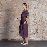 Lockeres Leinenkleid- Tunika-Kleid aus 100% Bio-Leinen: Shadow Violett