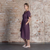 Lockeres Leinenkleid- Tunika-Kleid aus 100% Bio-Leinen: Shadow Violett - 360°