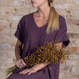 Lockeres Leinenkleid- Tunika-Kleid aus 100% Bio-Leinen: Shadow Violett