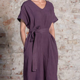 Lockeres Leinenkleid- Tunika-Kleid aus 100% Bio-Leinen: Shadow Violett