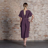 Lockeres Leinenkleid- Tunika-Kleid aus 100% Bio-Leinen: Shadow Violett - 360°
