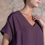 Lockeres Leinenkleid- Tunika-Kleid aus 100% Bio-Leinen: Shadow Violett - 360°