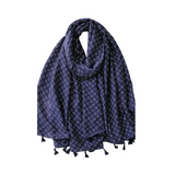 Schal Dunkelblau gemustert mit Quasten