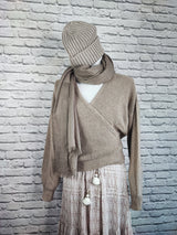 Nachhaltige Wickel- Strickjacke in BIO QUALITÄT- Hellbraun
