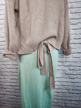 Nachhaltige Wickel- Strickjacke in BIO QUALITÄT- Hellbraun