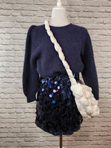 Weicher Baby-Alpaka-Pullover in Bio- Qualität mit gerafften Schultern- Tiefes Dunkelblau