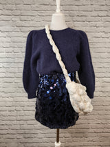 Weicher Baby-Alpaka-Pullover in Bio- Qualität mit gerafften Schultern- Tiefes Dunkelblau