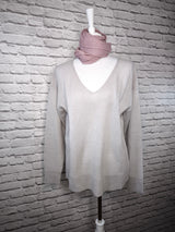 Kaschmirpullover mit V- Ausschnitt- Greige