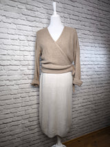 Nachhaltige Wickel- Strickjacke in BIO QUALITÄT- Hellbraun