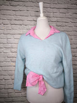 Flauschiger Alpaka Pullover mit V- Ausschnitt- Himmelblau