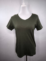 Bio Baumwoll T- Shirt mit V- Ausschnitt- Khaki
