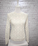 Halbtransparentes Spitzenshirt Langarm- Ecru