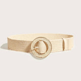 Elastischer Bastgürtel mit runder Schnalle- hellbeige
