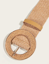 Elastischer Bastgürtel mit runder Schnalle- Beige