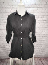 Gestreiftes Leinenhemd- Anthrazitn