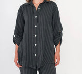 Gestreiftes Leinenhemd- Anthrazitn