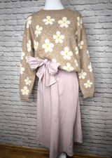 Leinen- Midikleid mit Bindegürtel- Altrosa