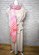 Leinen- Midikleid mit Bindegürtel- Hellbeige