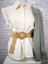 Hochwertige Stickerei- Bluse- Beige