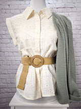 Hochwertige Stickerei- Bluse- Beige
