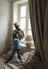 Alpaka-Pullover mit 3/4 Arm und Muschelsaum