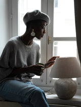 Alpaka-Pullover mit 3/4 Arm und Muschelsaum