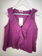 Leinenbluse ohne Arm mit Volants- Magenta