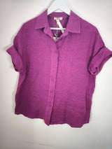Kurzarm Leinenbluse - Magenta