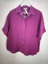 Kurzarm Leinenbluse - Magenta