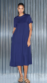 Langes Baumwollkleid- Mitternachtsblau