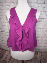 Leinenbluse ohne Arm mit Volants- Magenta