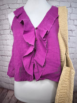 Leinenbluse ohne Arm mit Volants- Magenta