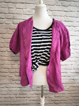 Leinen Kurzarmbluse - Magenta