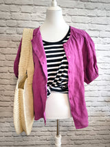 Leinen Kurzarmbluse - Magenta