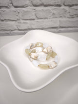 Elastisches Armband mit großen Natursteinen- Natur/ Hellgrün/ Beige