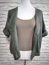 Kurzarm Leinenbluse runder Ausschnitt- Graugrün