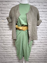 Kurzarm Leinenbluse runder Ausschnitt- Taupe