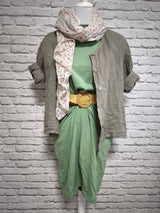 Kurzarm Leinenbluse runder Ausschnitt- Taupe