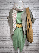Kurzarm Leinenbluse runder Ausschnitt- Taupe