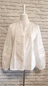 Hochwertige Bluse aus Baumwolle mit Spitzendetails- HERBST WINTER