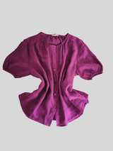 Leinen Kurzarmbluse - Magenta