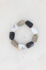 Elastisches Armband mit großen Natursteinen- Schwarz/ Grau