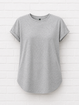 BIO COTTON T- SHIRT MIT AUFGEROLLTEM ÄRMELSAUM- GRAUMELIERT- SMART SUMMER