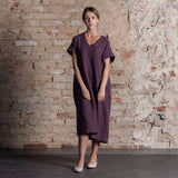 Lockeres Leinenkleid- Tunika-Kleid aus 100% Bio-Leinen: Shadow Violett - 360°