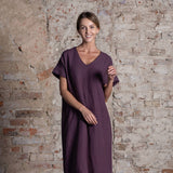 Lockeres Leinenkleid- Tunika-Kleid aus 100% Bio-Leinen: Shadow Violett