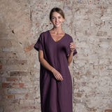 Lockeres Leinenkleid- Tunika-Kleid aus 100% Bio-Leinen: Shadow Violett - 360°