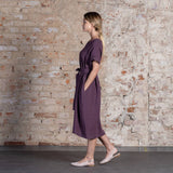 Lockeres Leinenkleid- Tunika-Kleid aus 100% Bio-Leinen: Shadow Violett - 360°