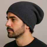 EDLE KASCHMIR MÜTZE-SLOUCHY BEANIE- DUNKLER SOMMER WINTER